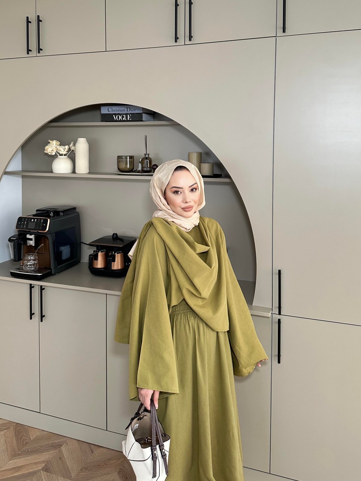 Oil Green Linen Skirt Set
