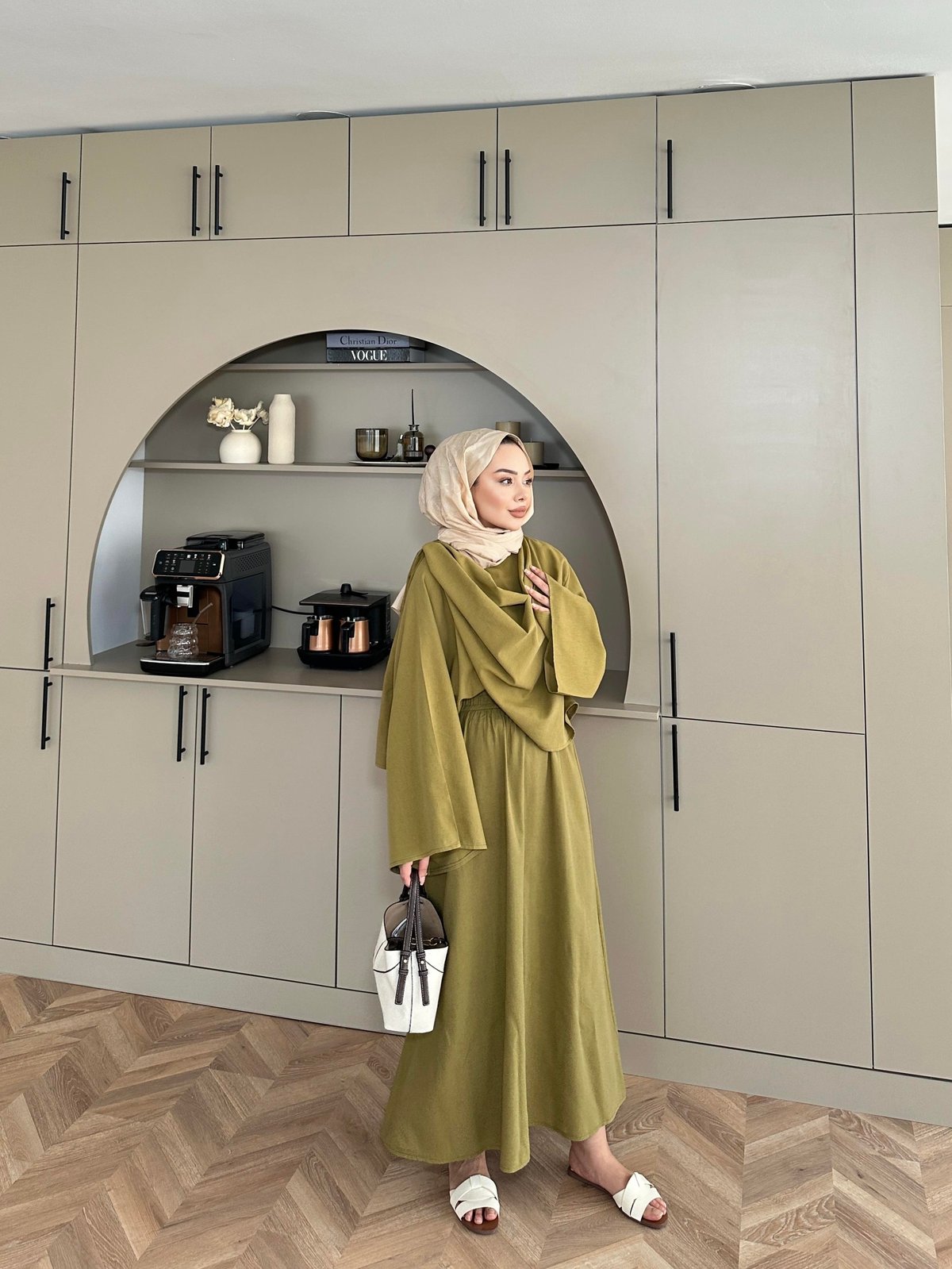 Oil Green Linen Skirt Set
