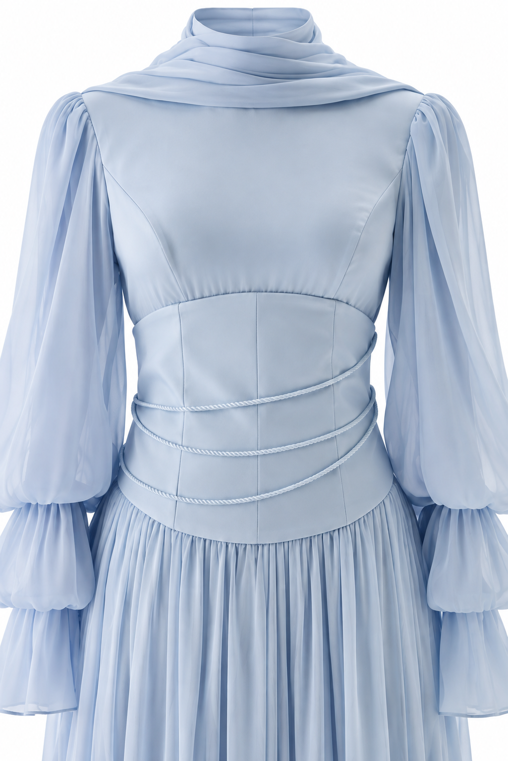 Liora Pearl Corset Modest Evening Dress - Blue