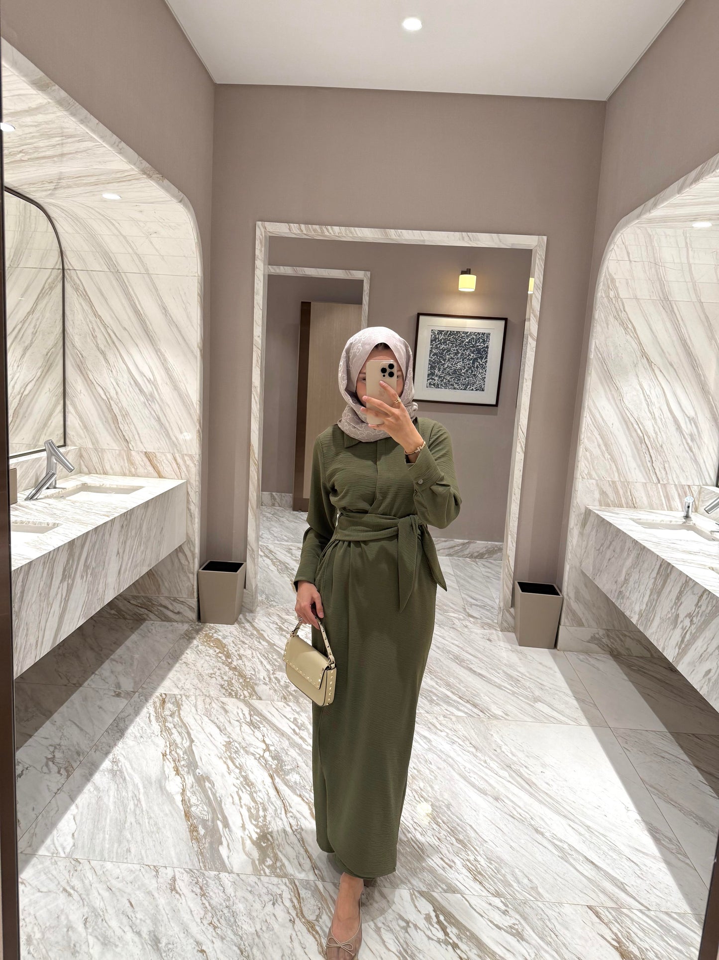 Efil Tie Waist Dress - Haki Size 2