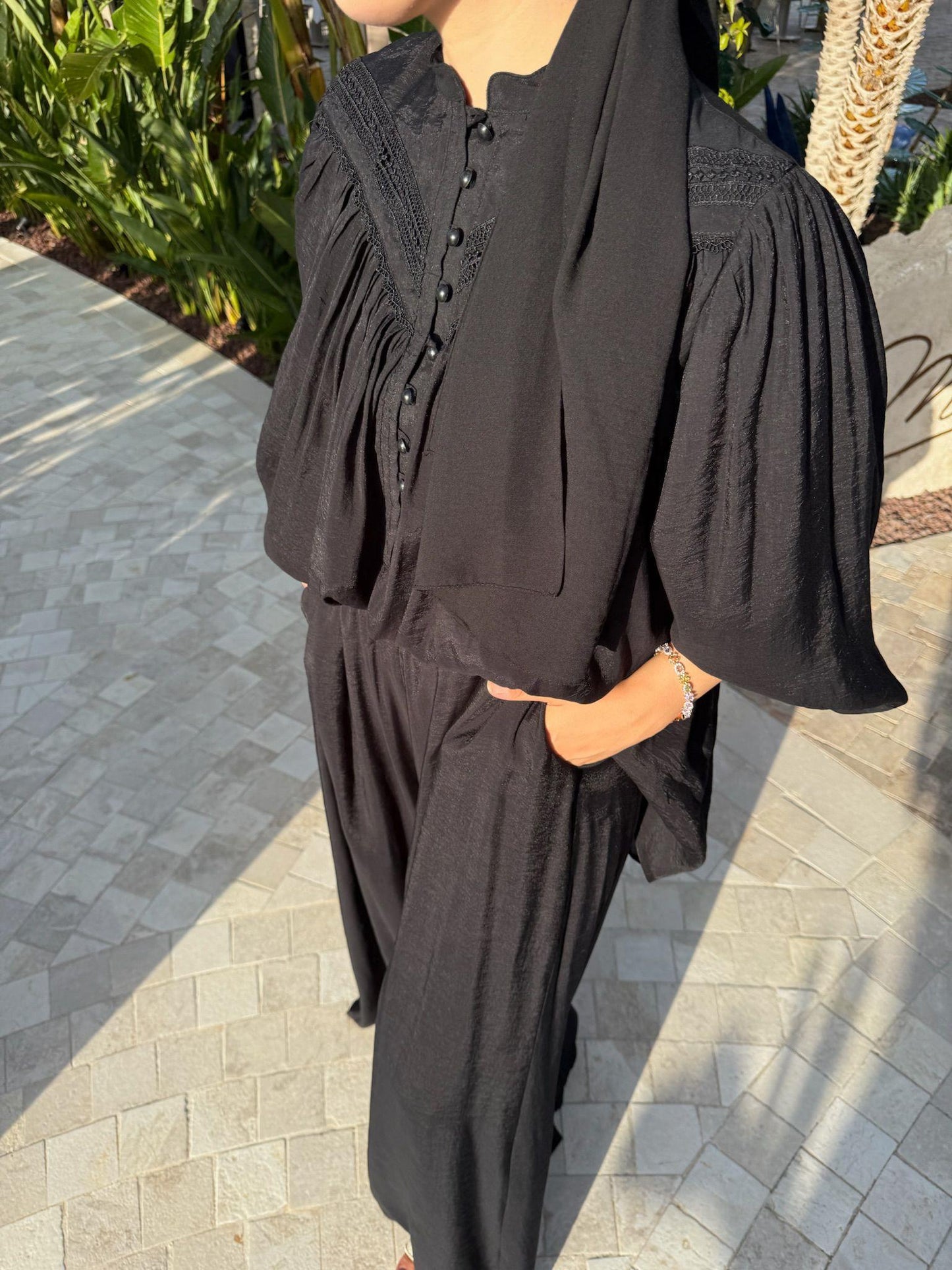 Black Lace Detailed Set with Brit-Style Buttons