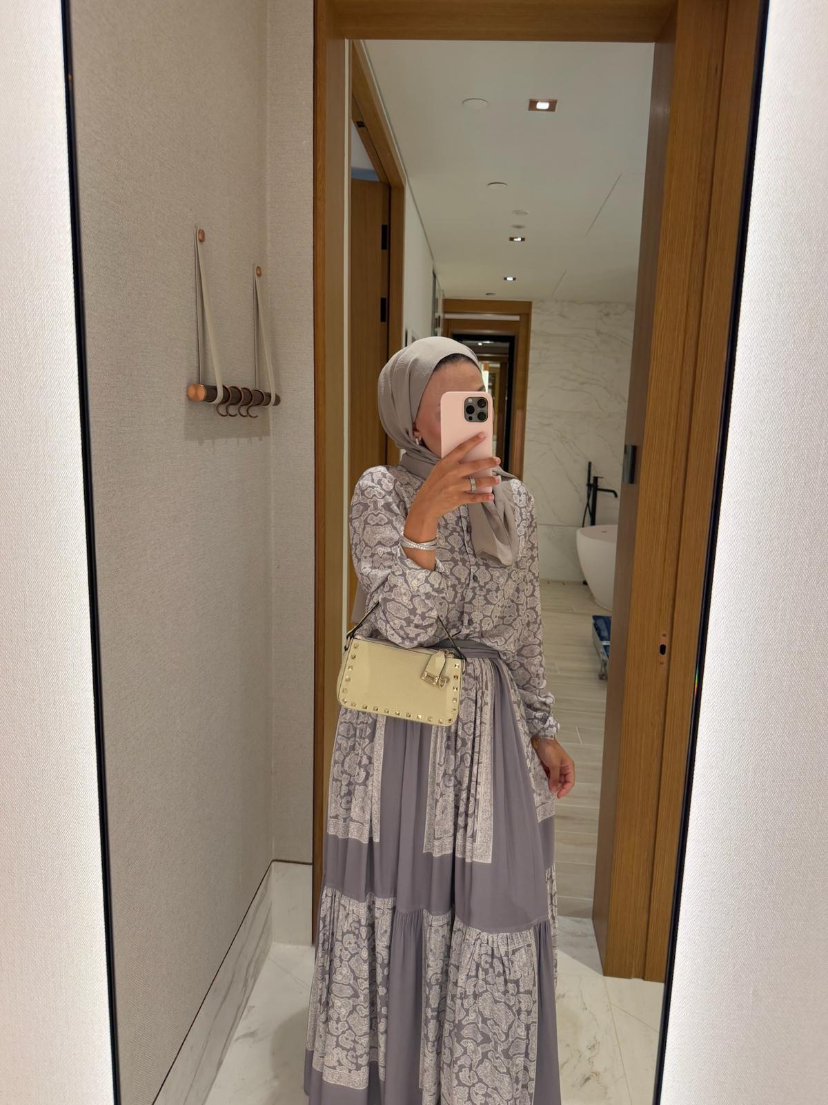 Lightweight Ethnic Shirt and Skirt Co-Ord in Gray