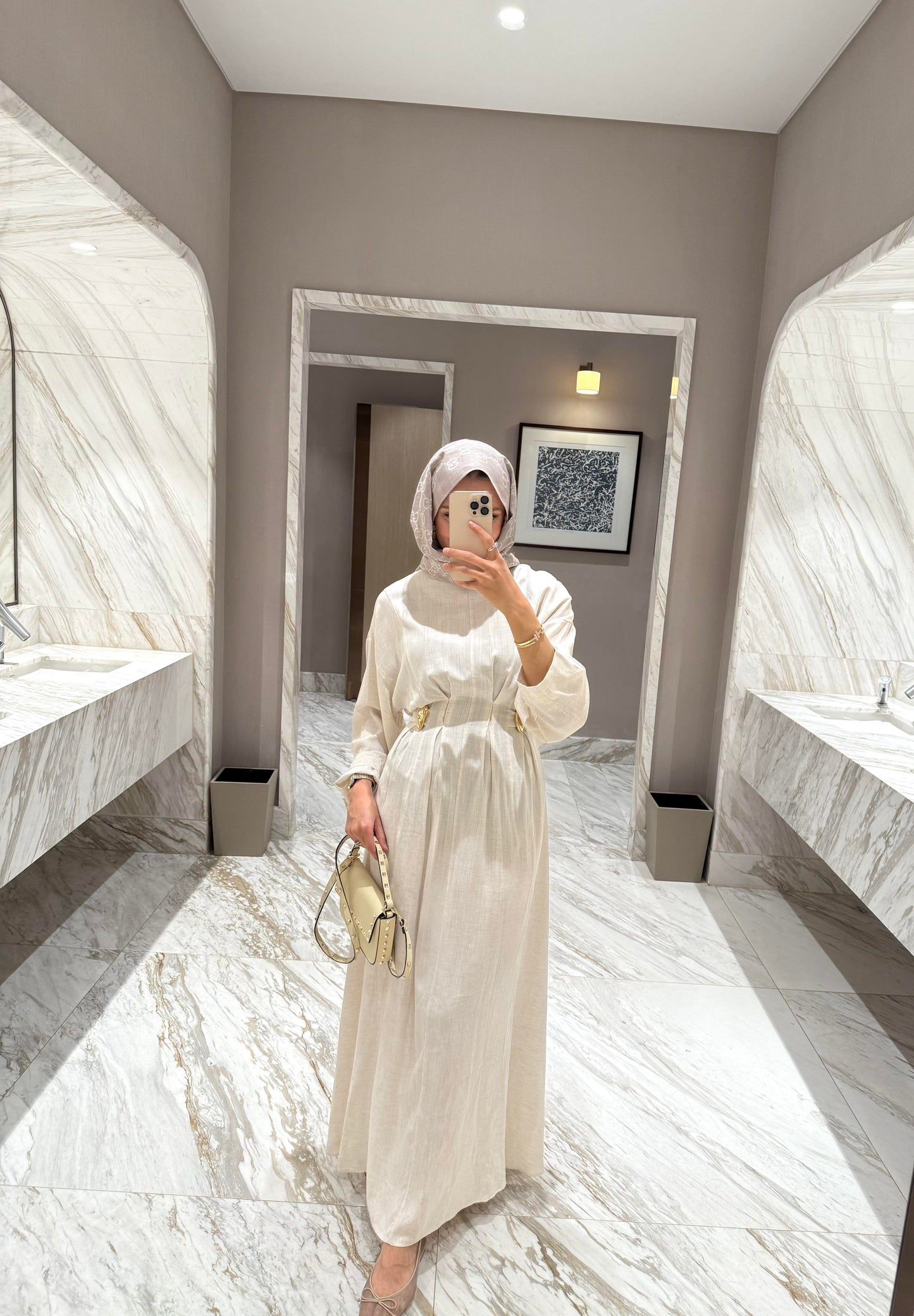 White Premium Linen Dress with Clasp Detail