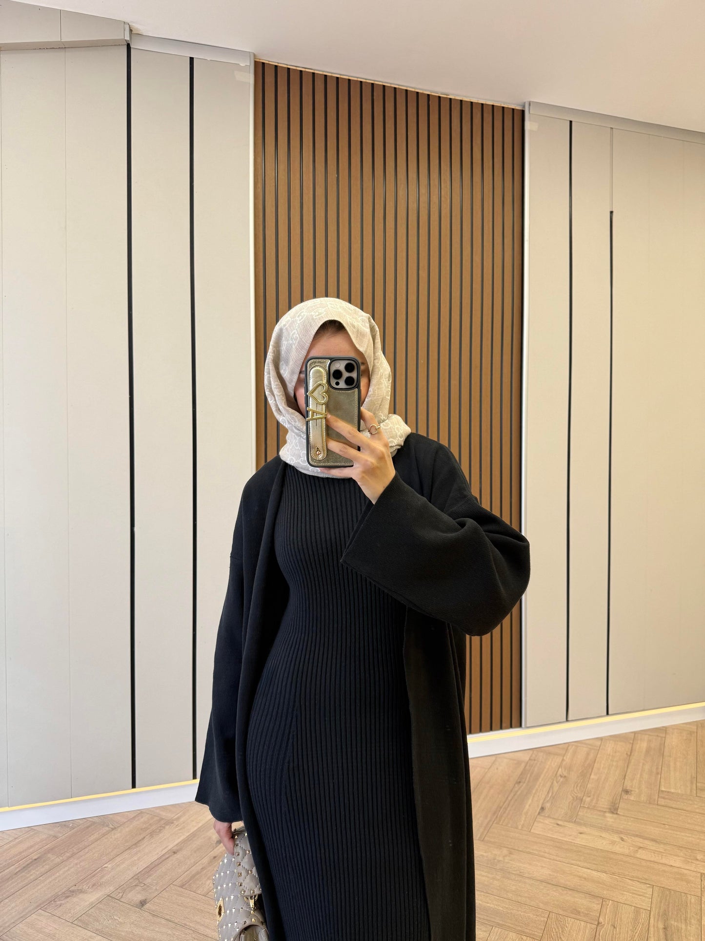 Black Knit Kimono Set with Inner Dress