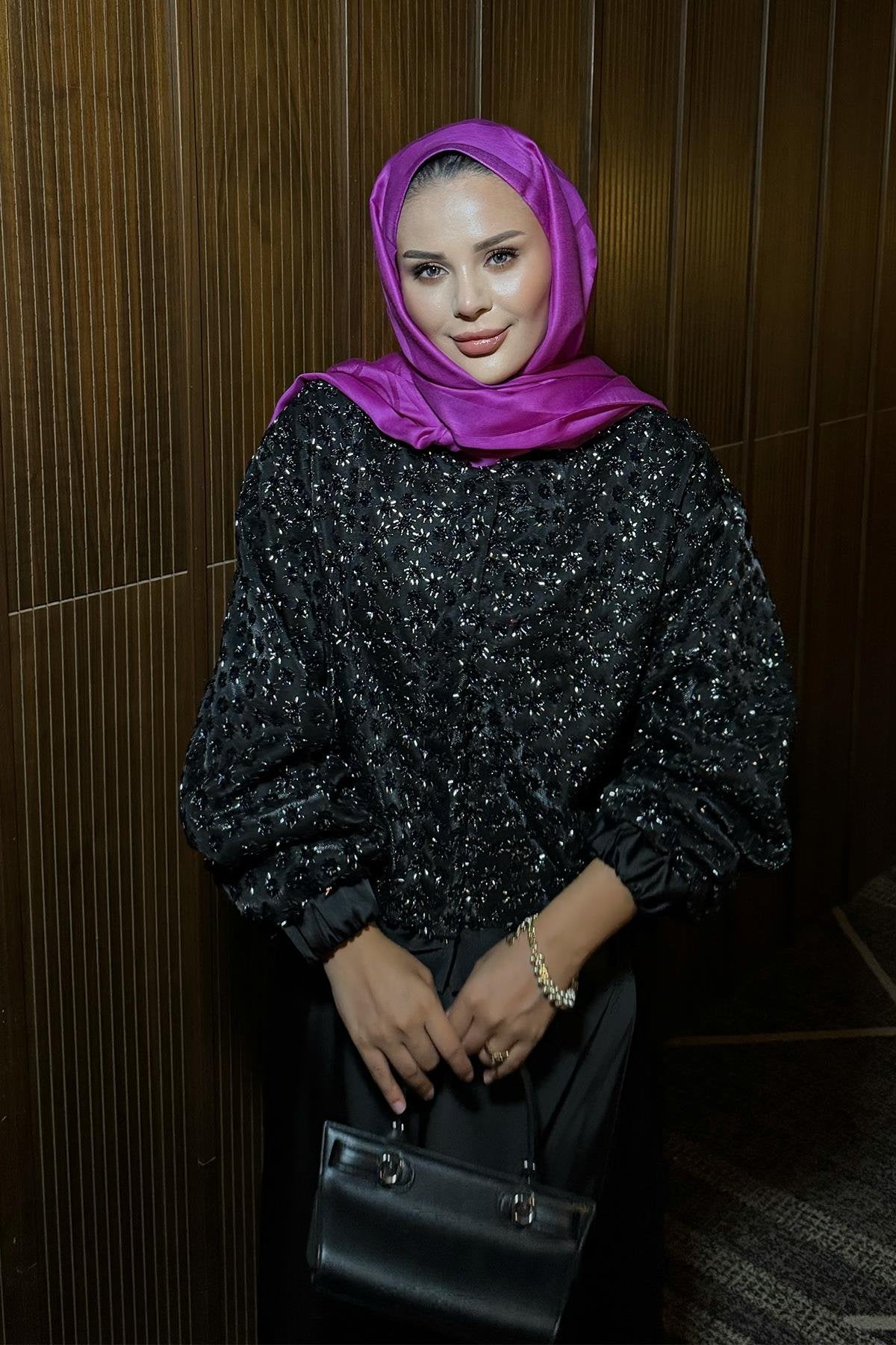 Black Satin Jacket with Sequins