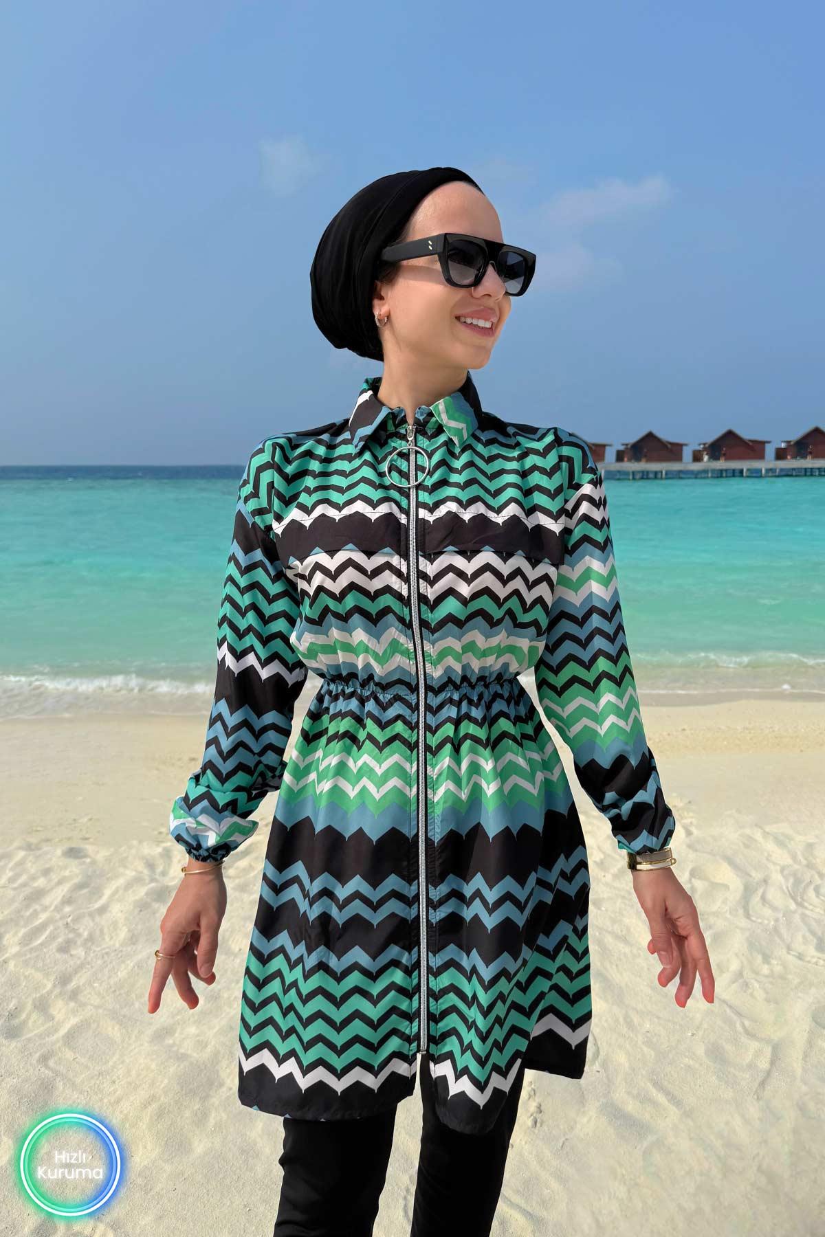 Modest Geometric Print Two-Piece Swimsuit โ Full Coverage Burkini
