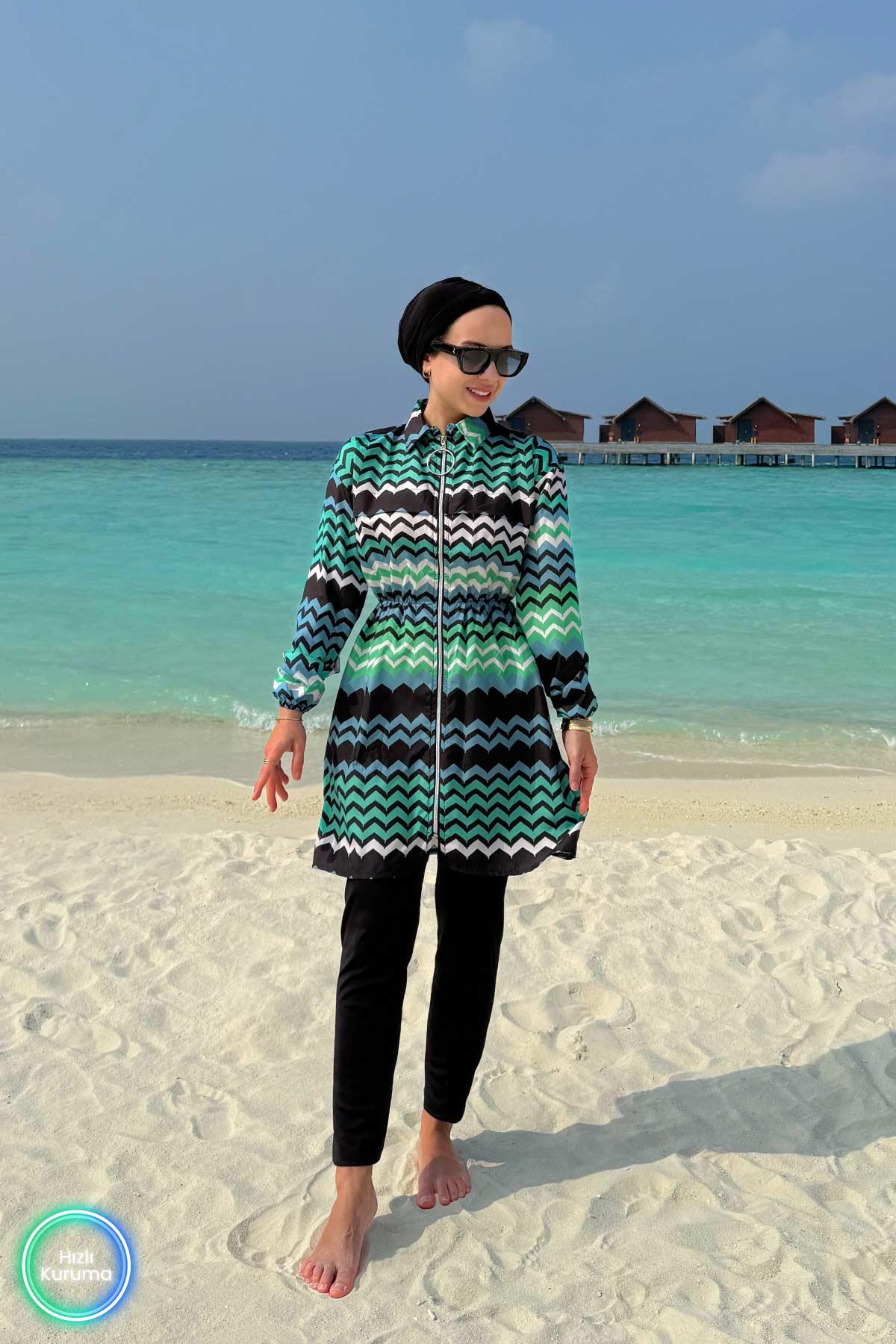 Modest Geometric Print Two-Piece Swimsuit โ Full Coverage Burkini