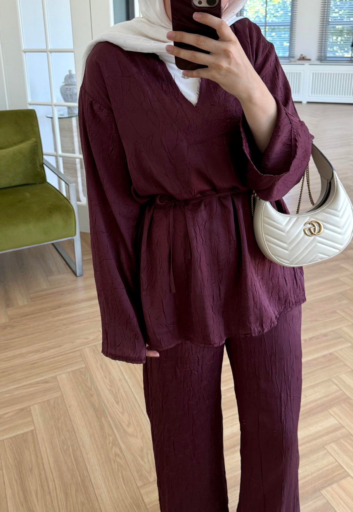 Eliza Burgundy Pleated Set