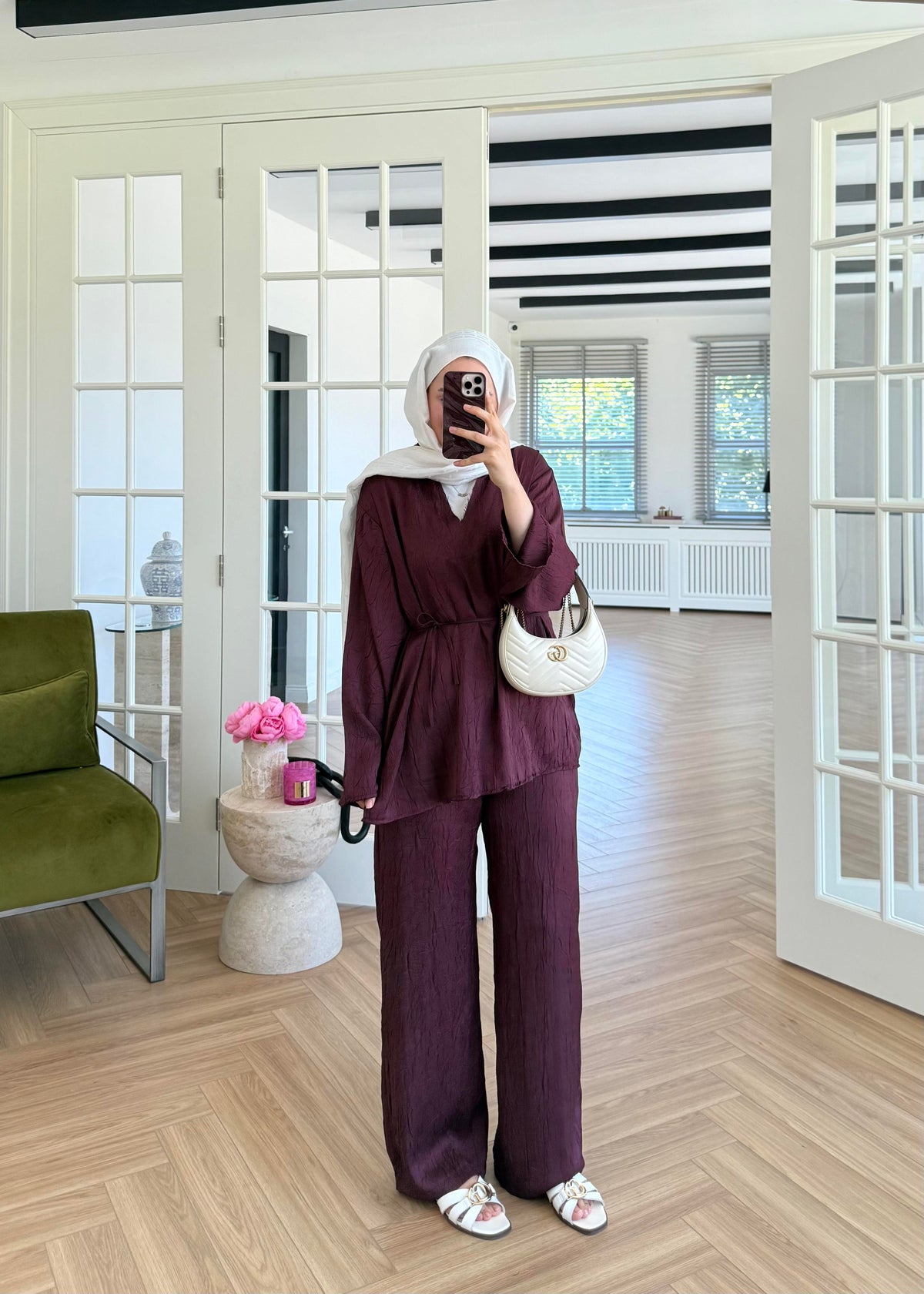 Eliza Burgundy Pleated Set