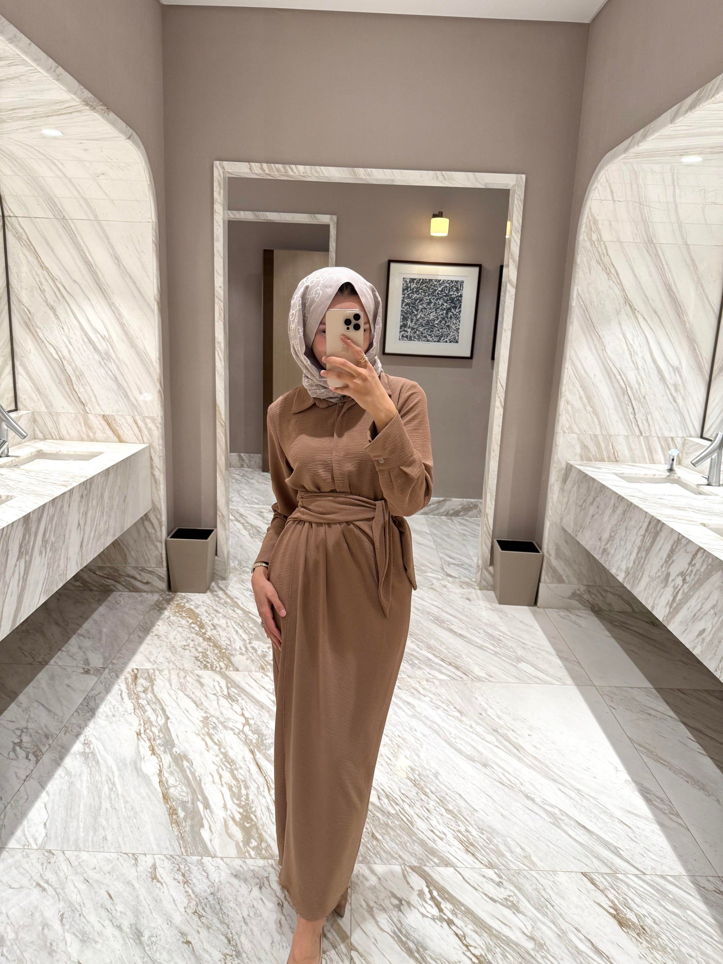 Efil Tie Waist Dress - Camel Size 2