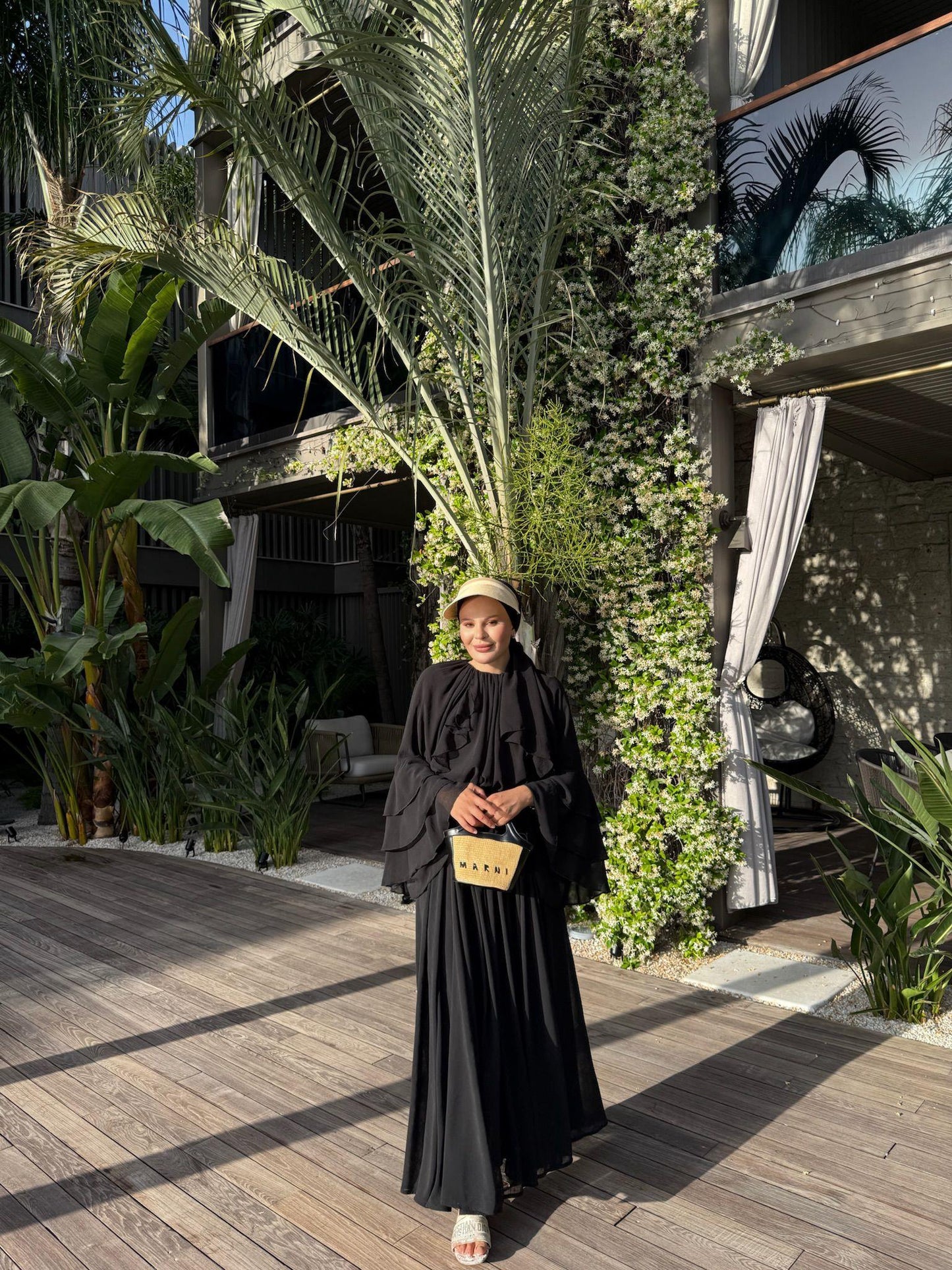 Farah Black Chiffon Dress with Ruffle Details
