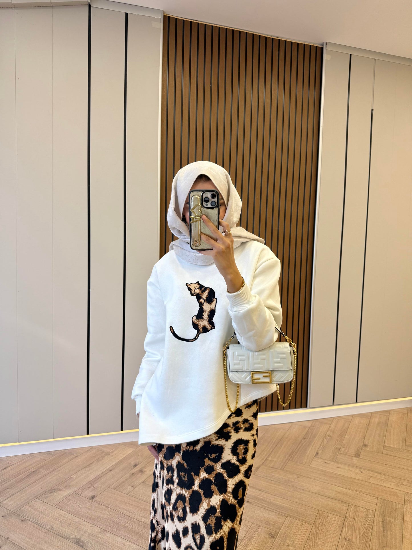 Satin Skirt Leopard Print Set – Ecru