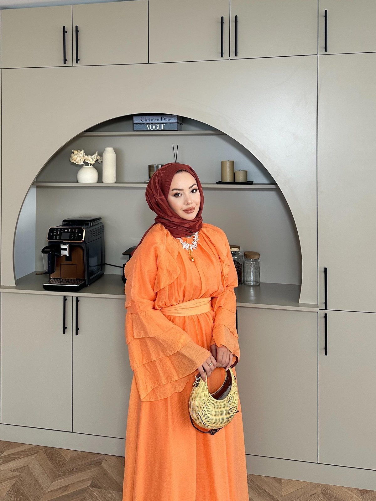 Farah Tulle Orange Maxi Dress