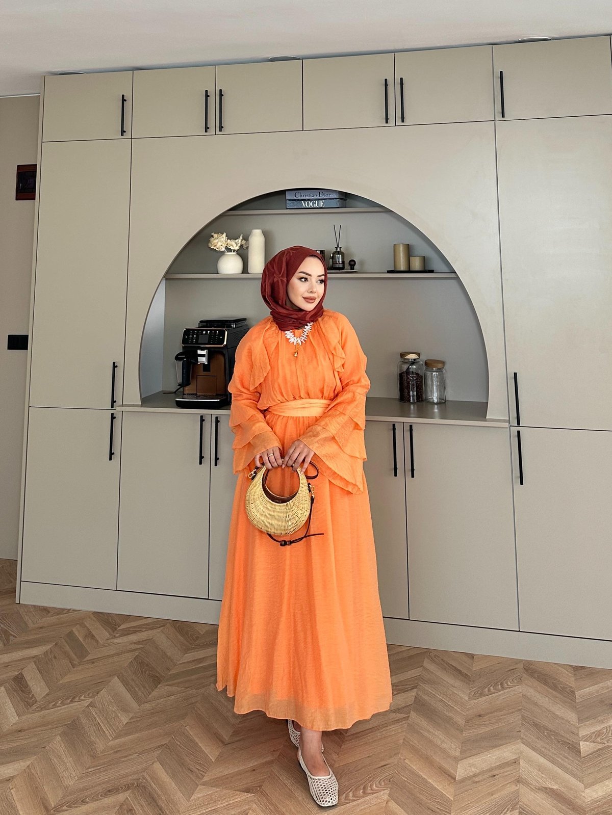 Farah Tulle Orange Maxi Dress