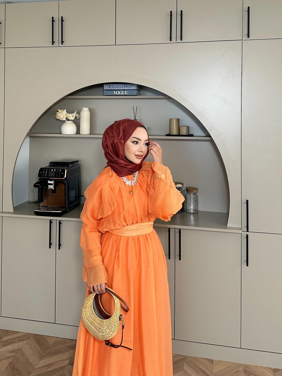 Farah Tulle Orange Maxi Dress