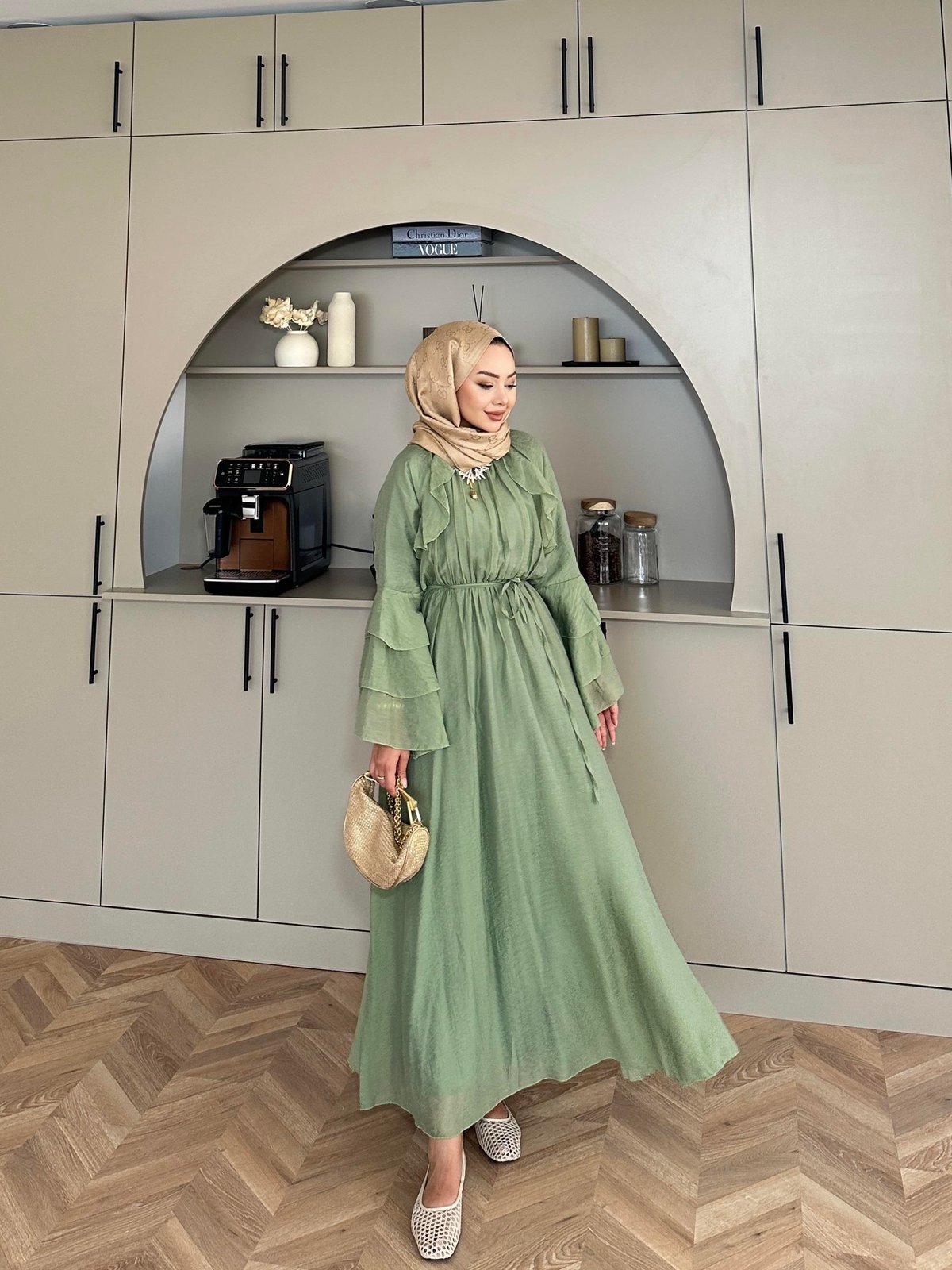 Farah Tulle Green Maxi Dress