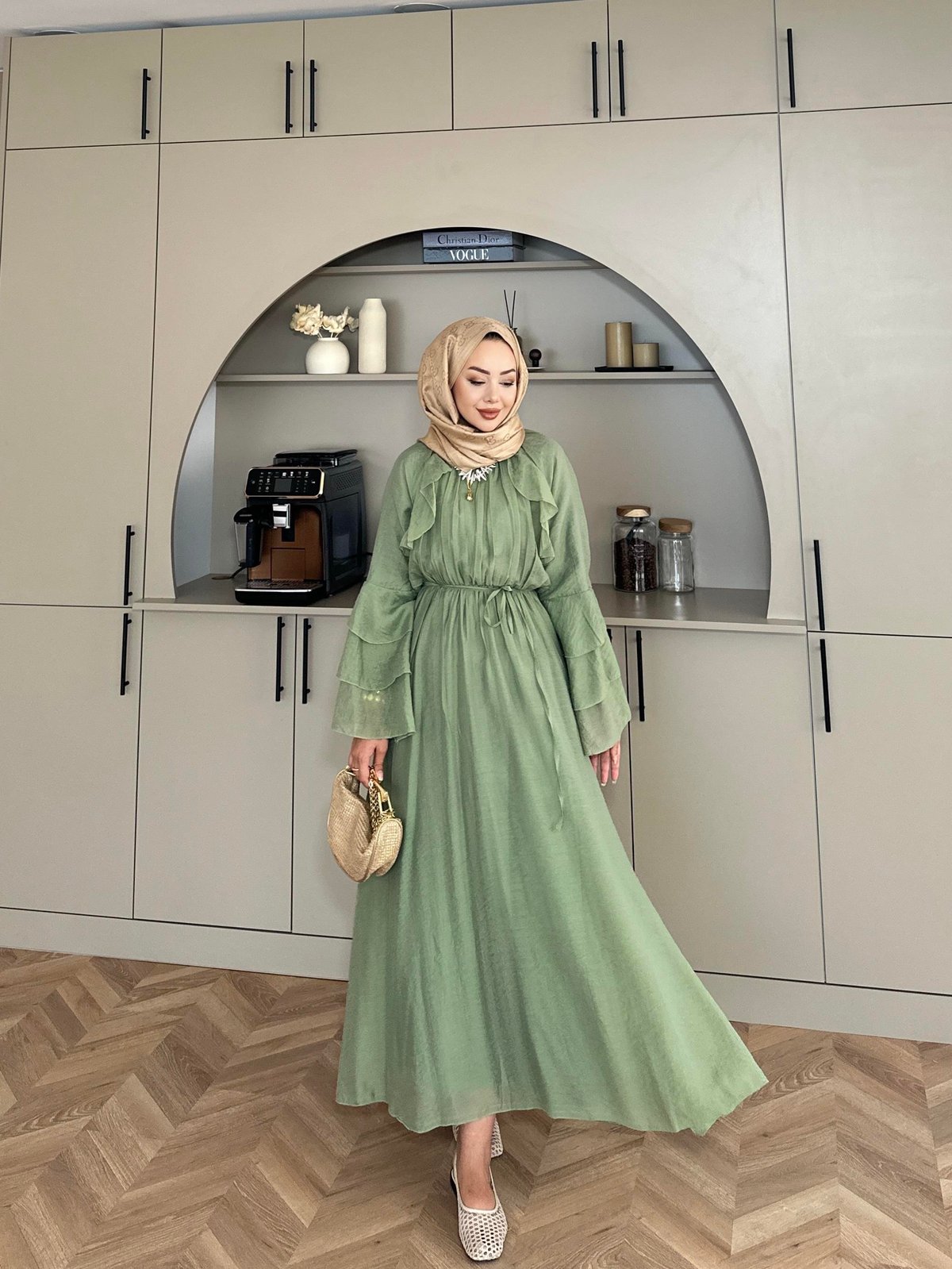 Farah Tulle Green Maxi Dress