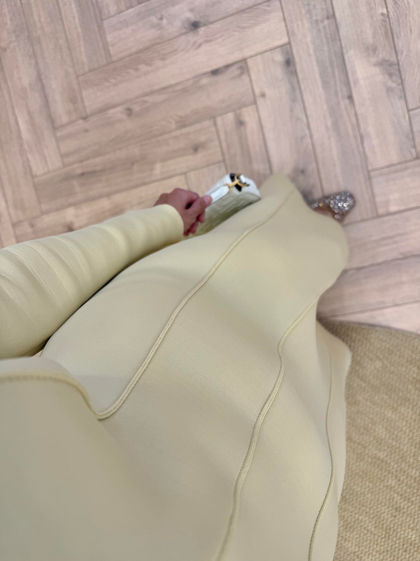 Puff-Detail Scuba Fabric Dress – Yellow