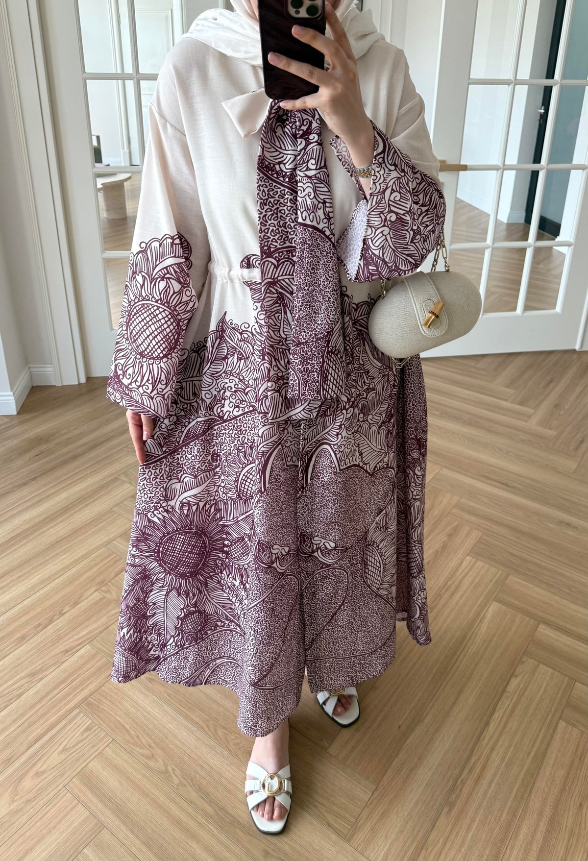 Scarf Collar Linen Dress - Mulberry