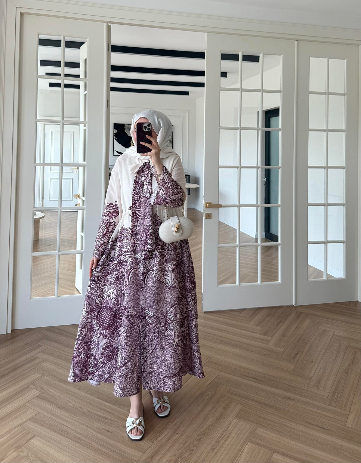 Scarf Collar Linen Dress - Mulberry
