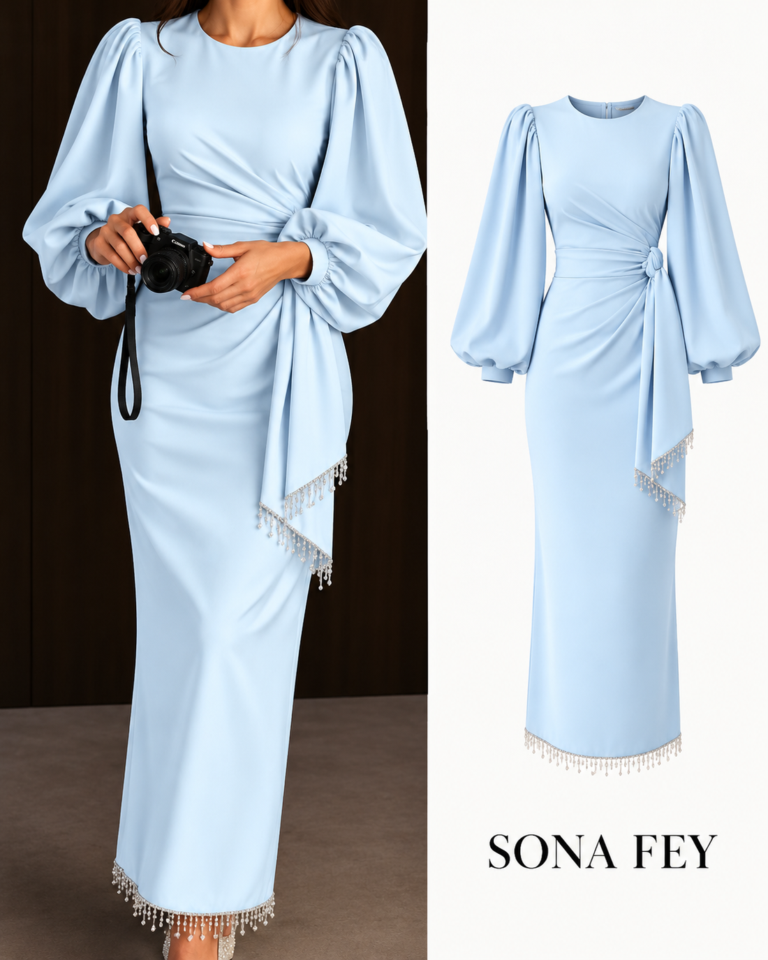Gala Tassel Dress Baby Blue - Sona Fey