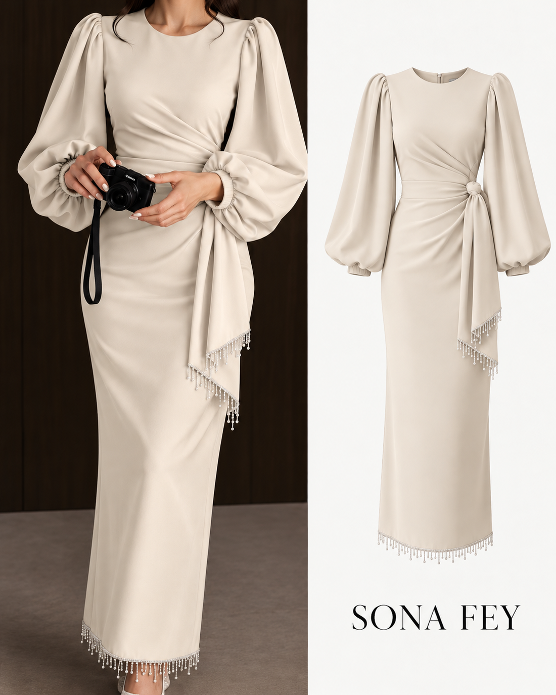 Gala Tassel Dress Cream - Sona Fey