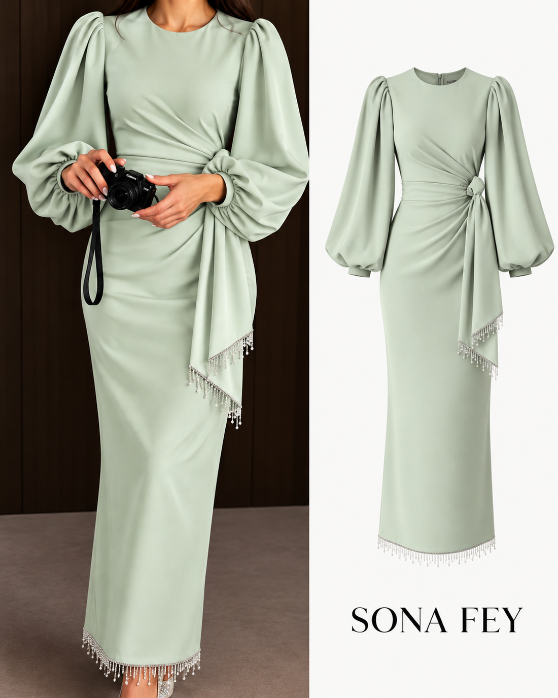 Gala Tassel Dress Mint Green - Sona Fey