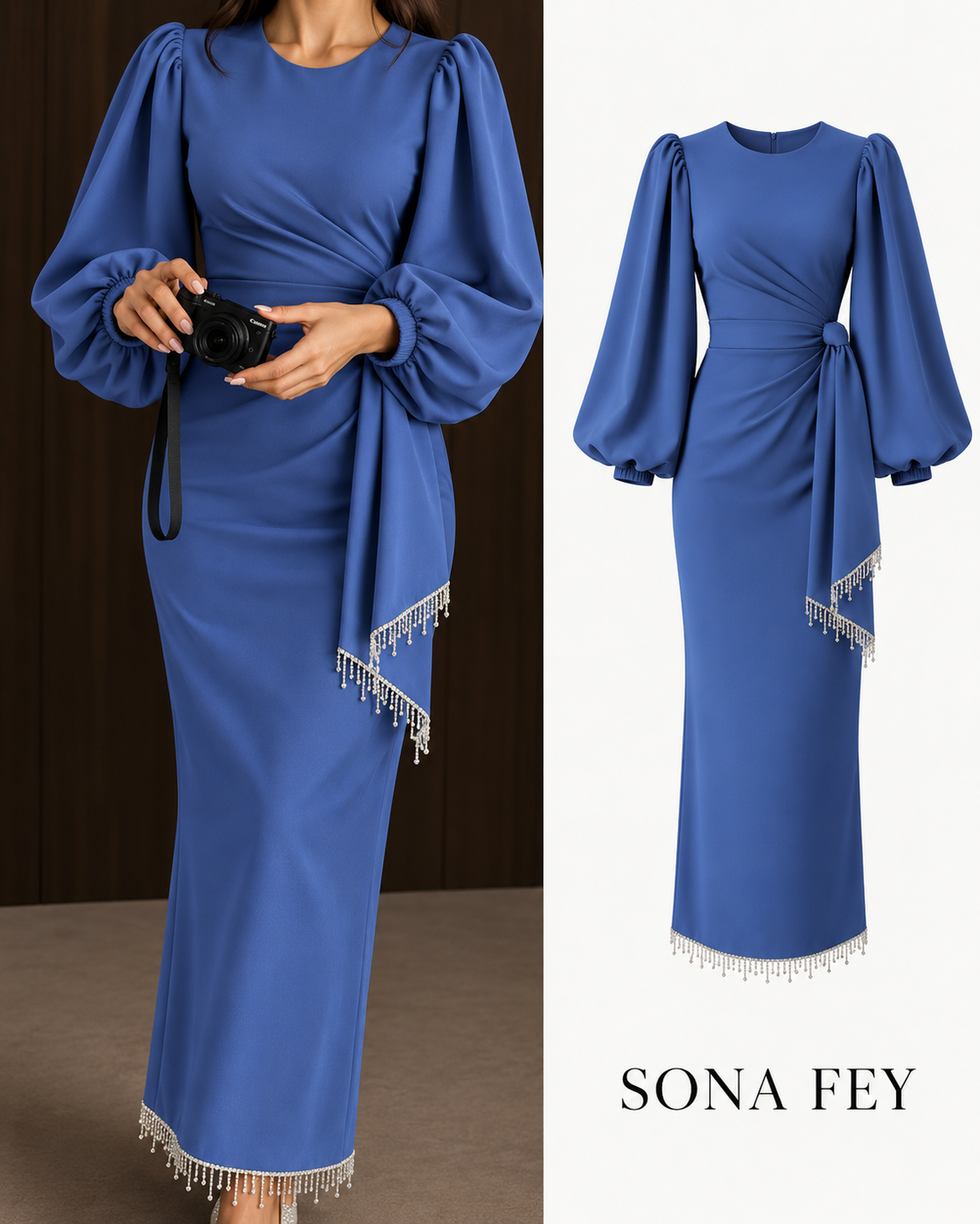 Gala Tassel Dress Royal Blue - Sona Fey