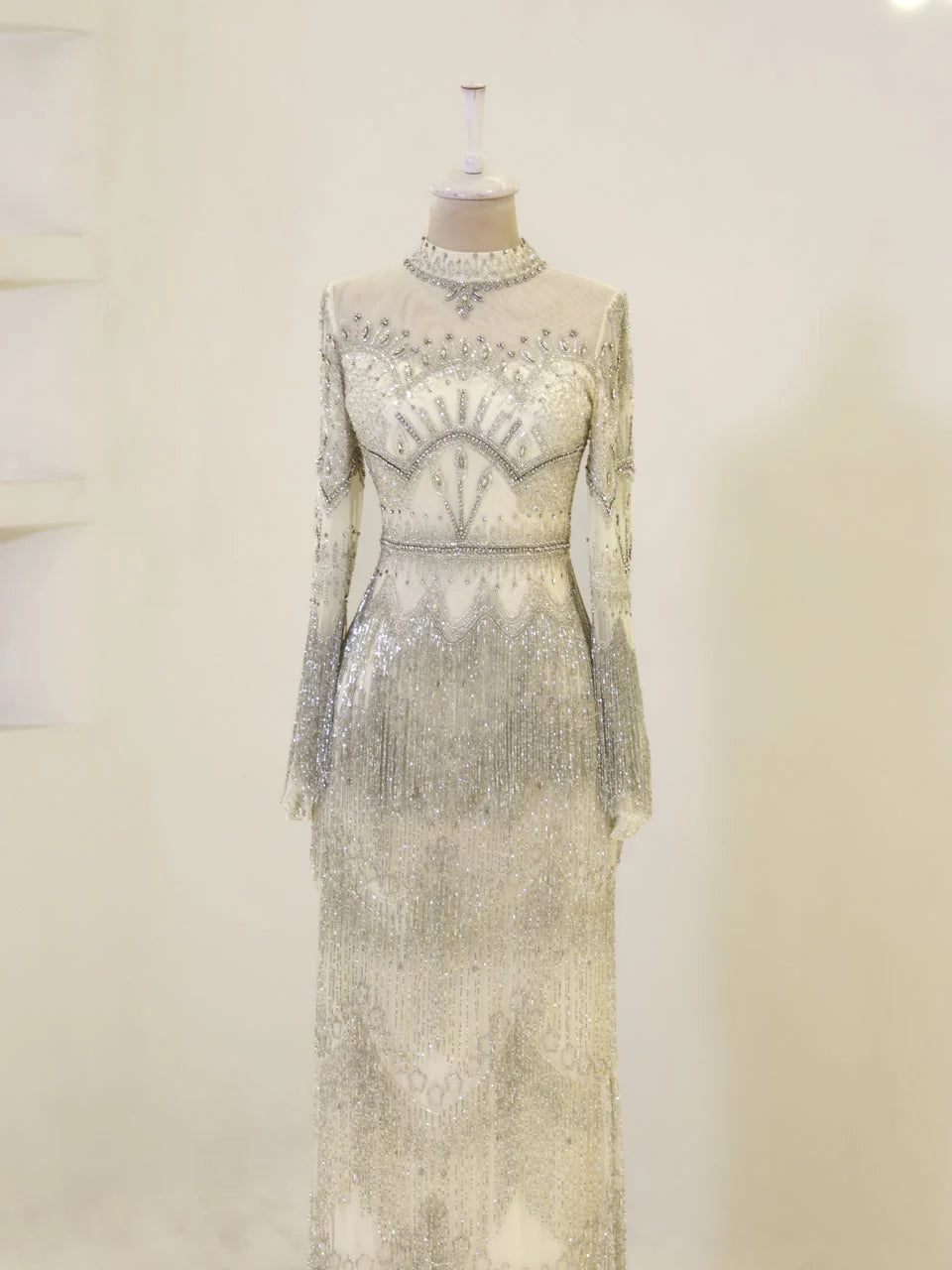 Gatsby Couture Dress – Cream intricate pearl and crystal embroidery