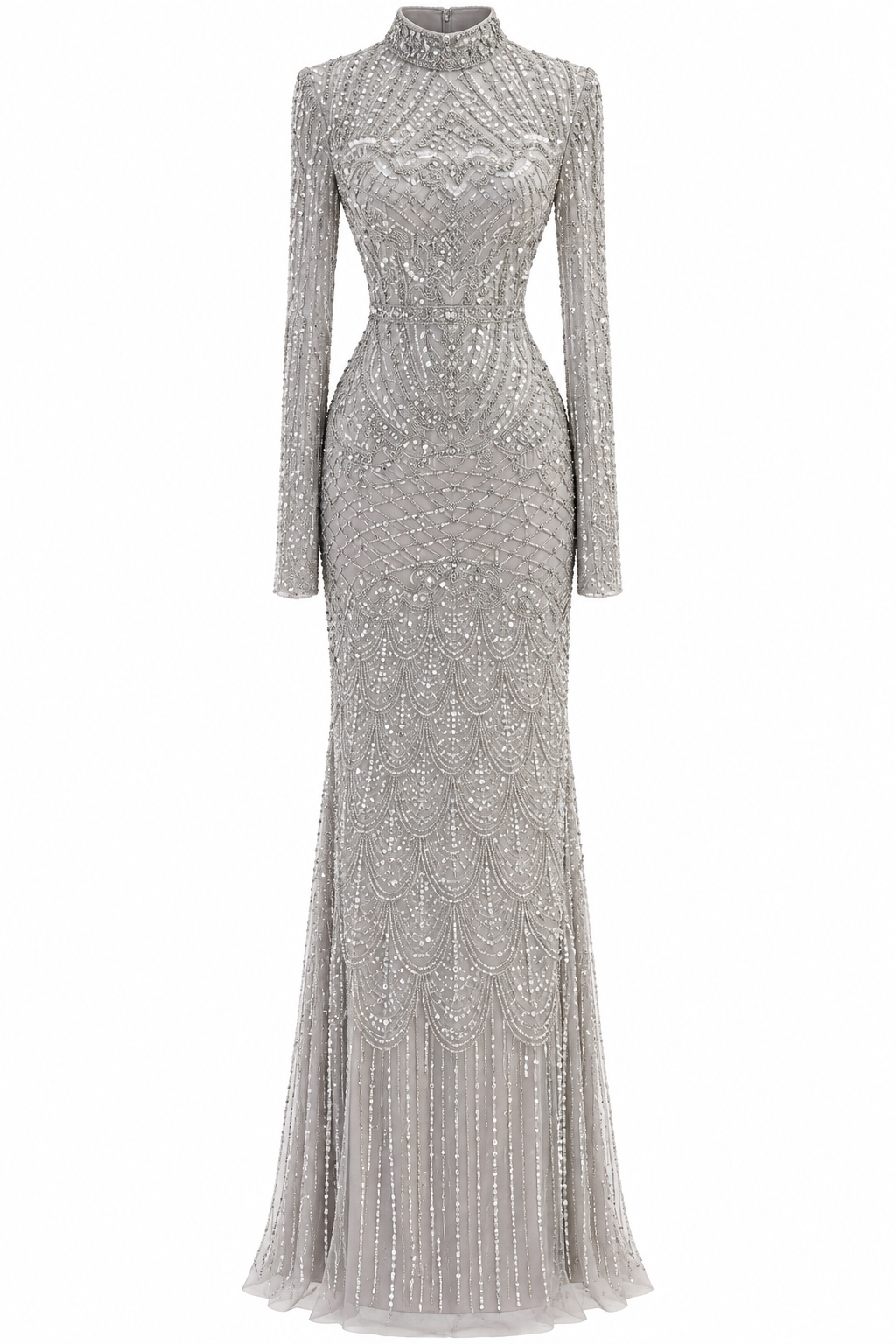 Couture Valessia Modest Evening Dress - Grey