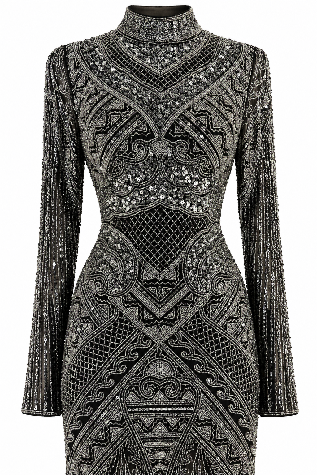 Couture Almas Modest Evening Dress - Black Silver