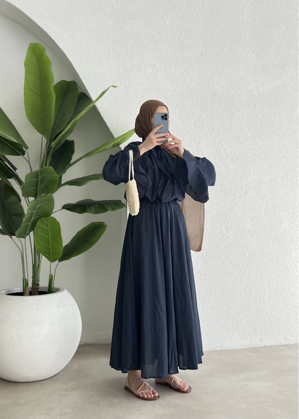 Navy Blue Voile Shirt and Skirt Set