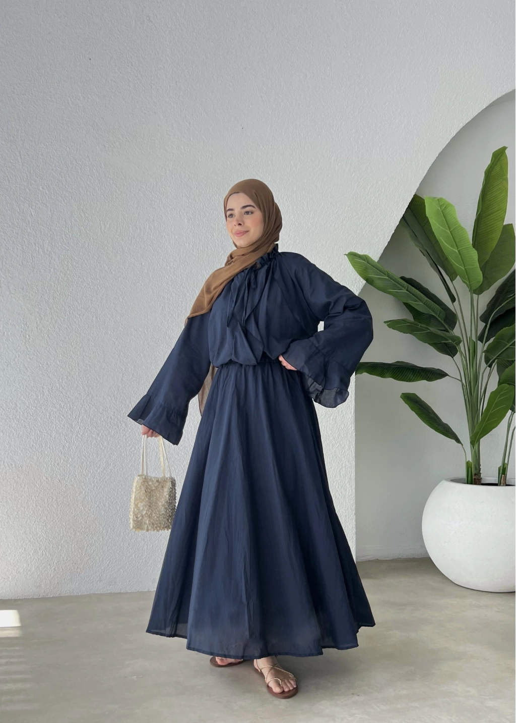 Navy Blue Voile Shirt and Skirt Set