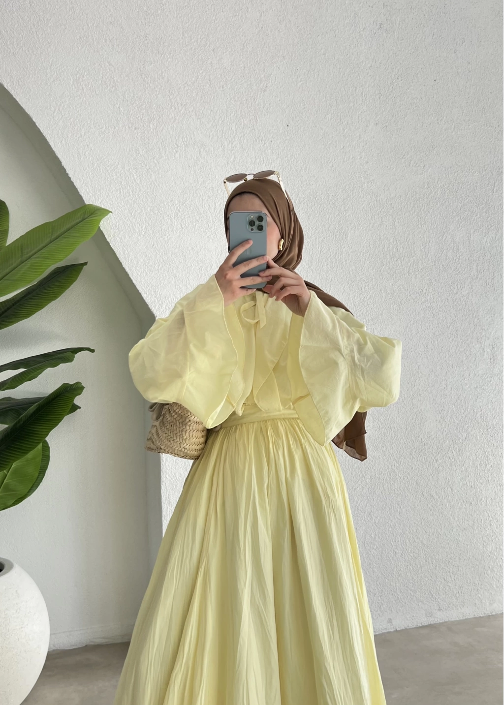 Butter Yellow Voile Shirt and Skirt Set