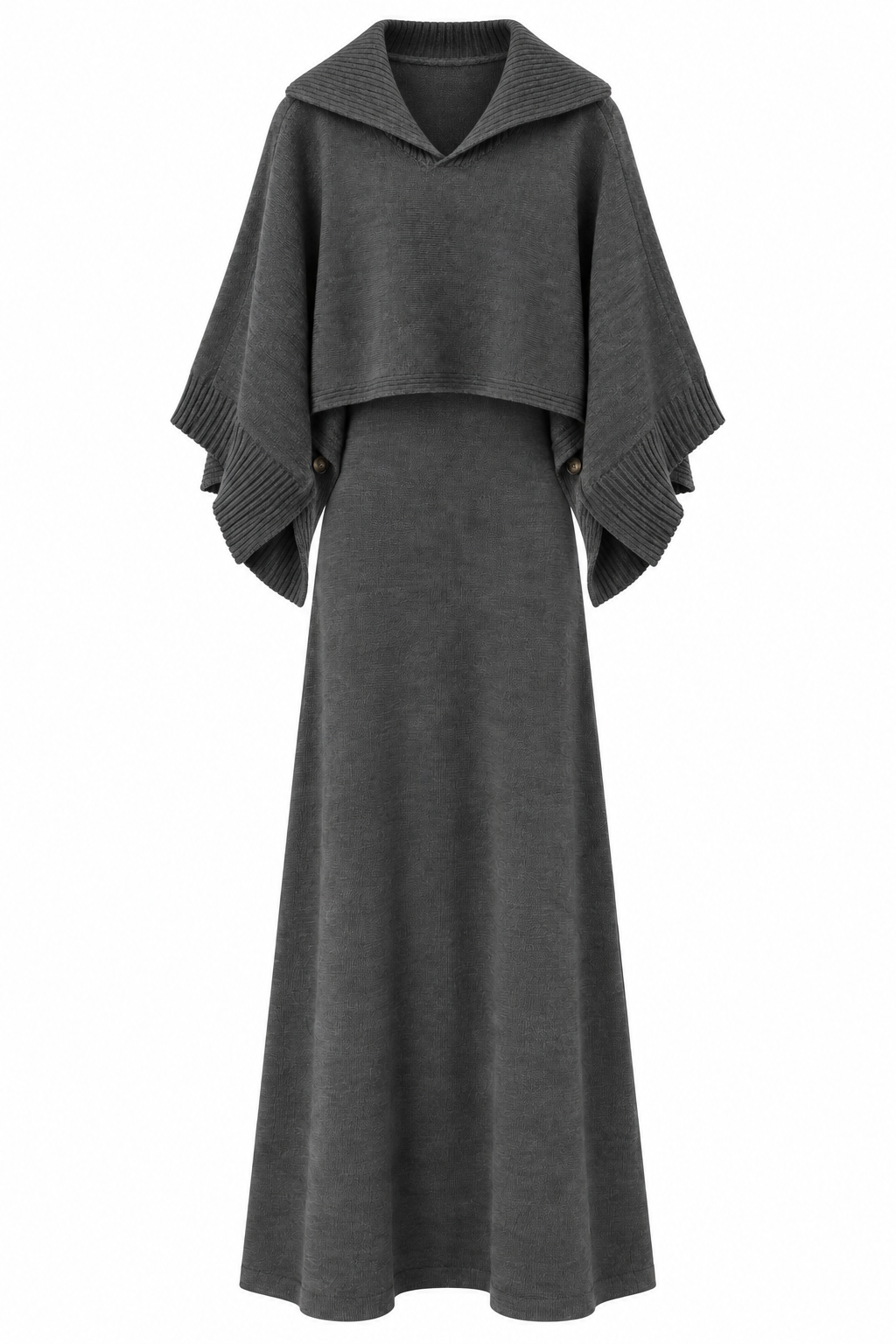 Anthracite knit maxi dress and poncho set product front