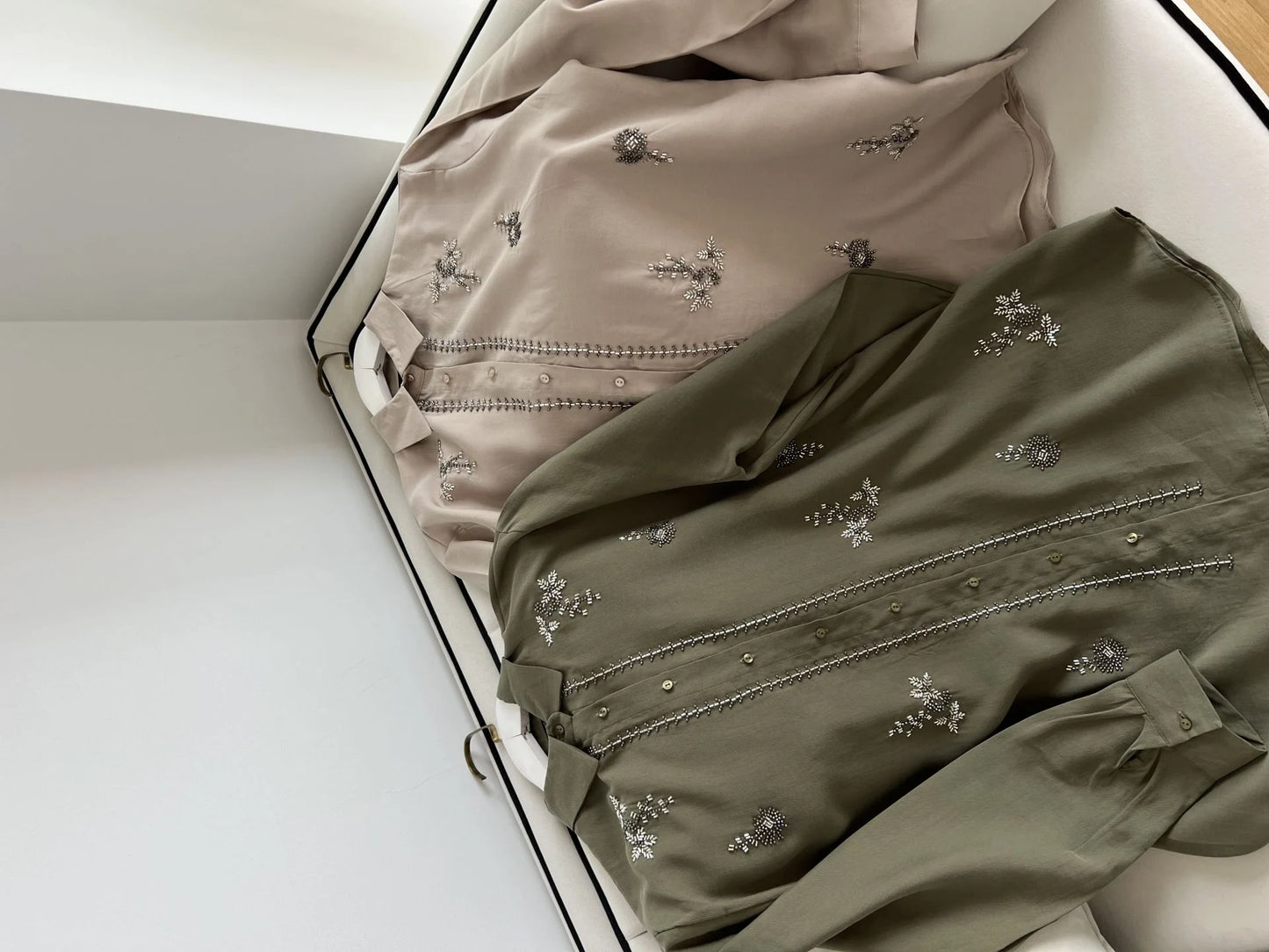 Premium Natural Khaki Embroidered Tencel Shirt