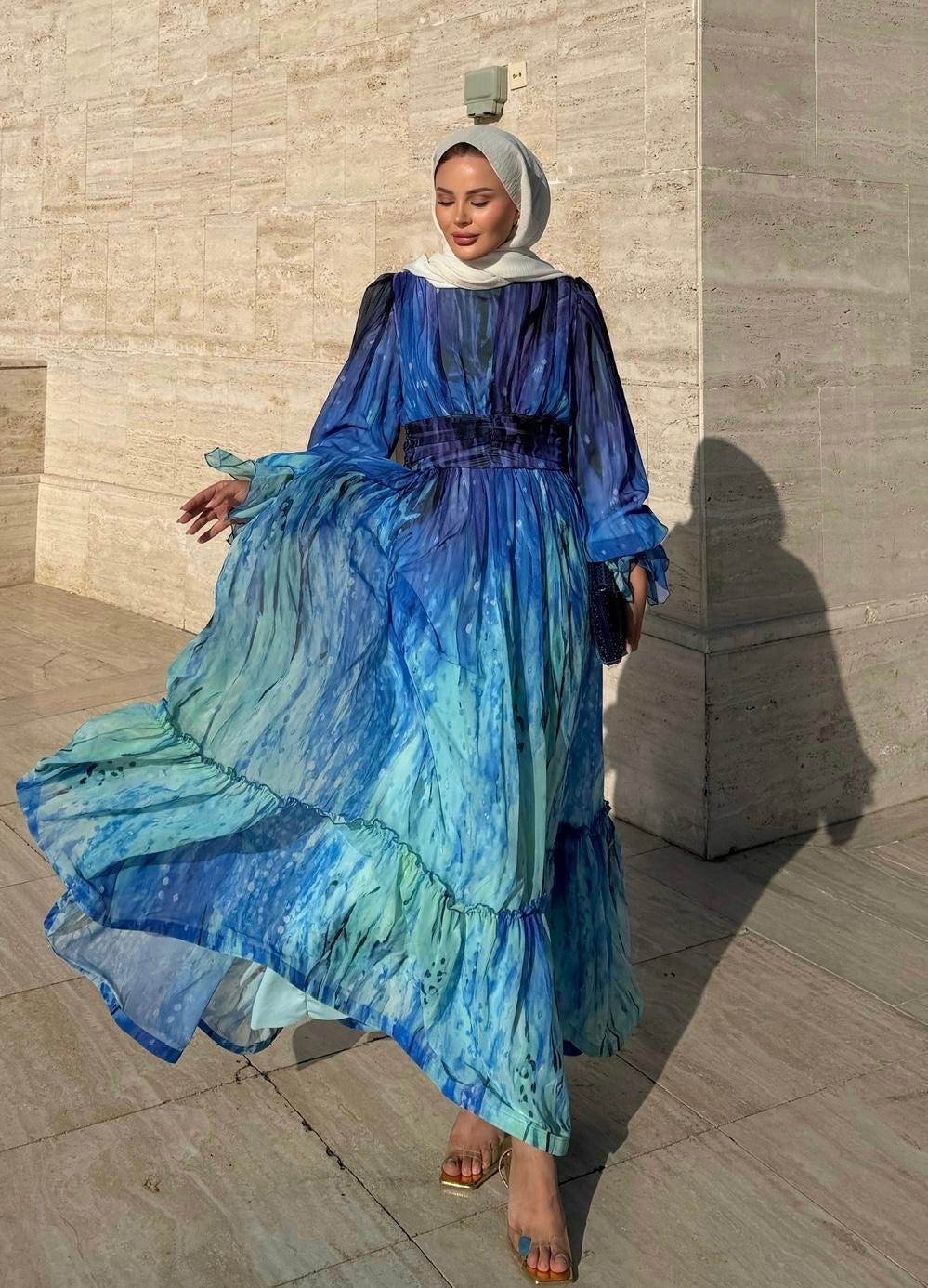 Ruffle Maxi Dress- Blue