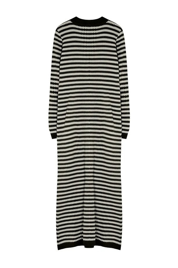 Black & White Striped Long Knit Dress