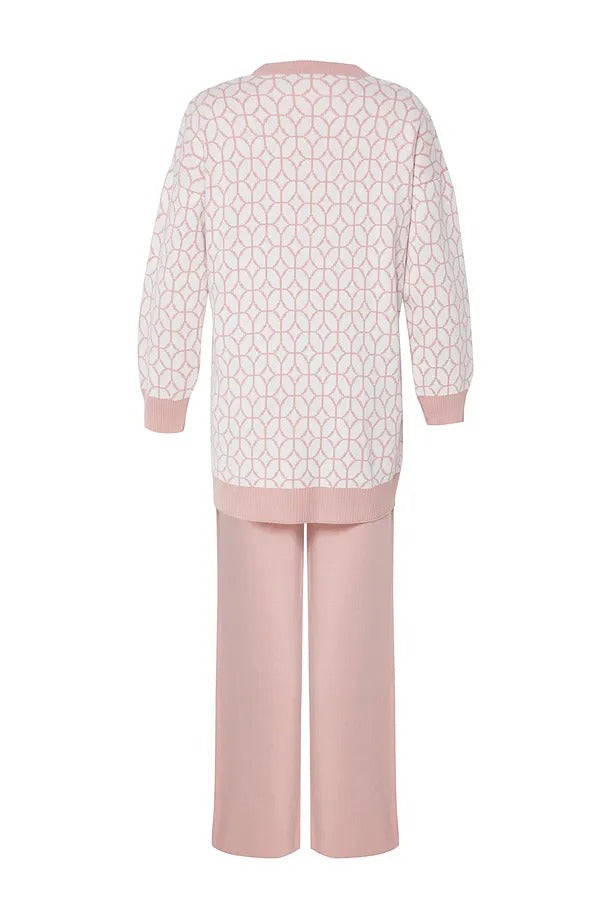 Rose Dust Geometric-Pattern Knit Sweater & Pants Set