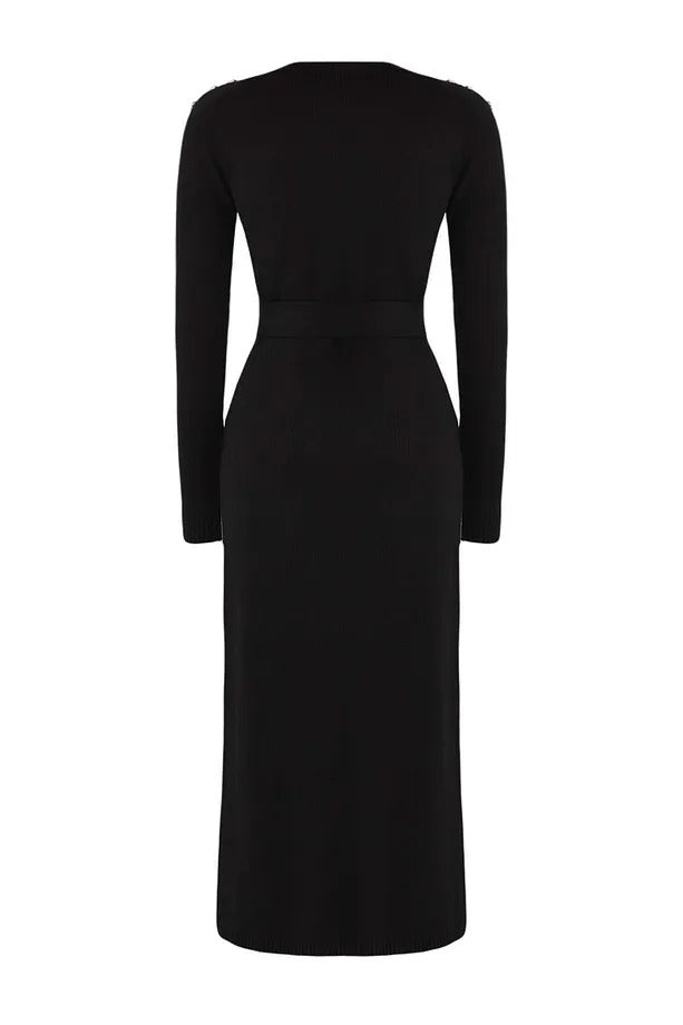 Black Stone-Detail Knit Dress
