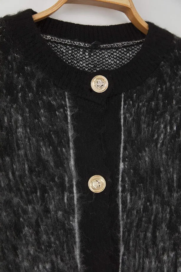 Black Shaggy Knit Cardigan