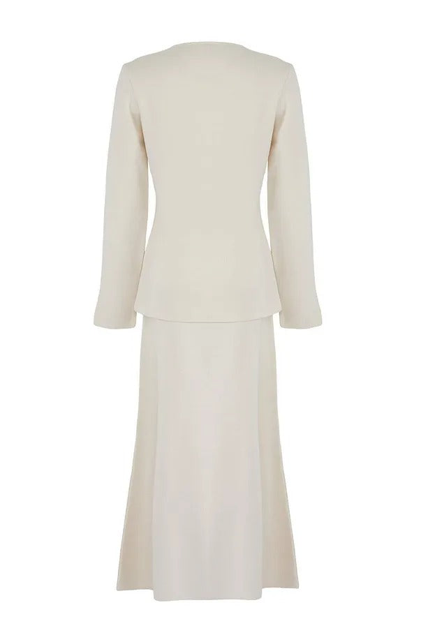 Ivory Gold-Button Knit Skirt Set