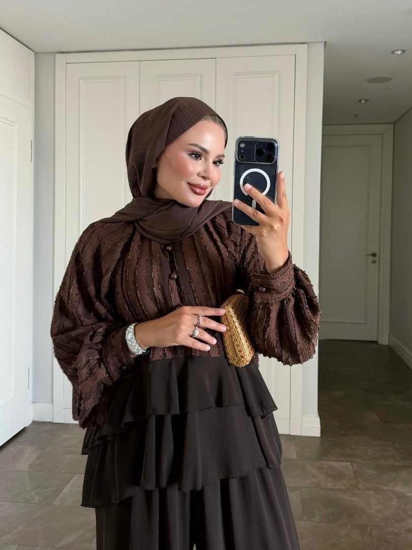 Furla Brown Modest Pant Set - Lined Two Piece High Low Outfit