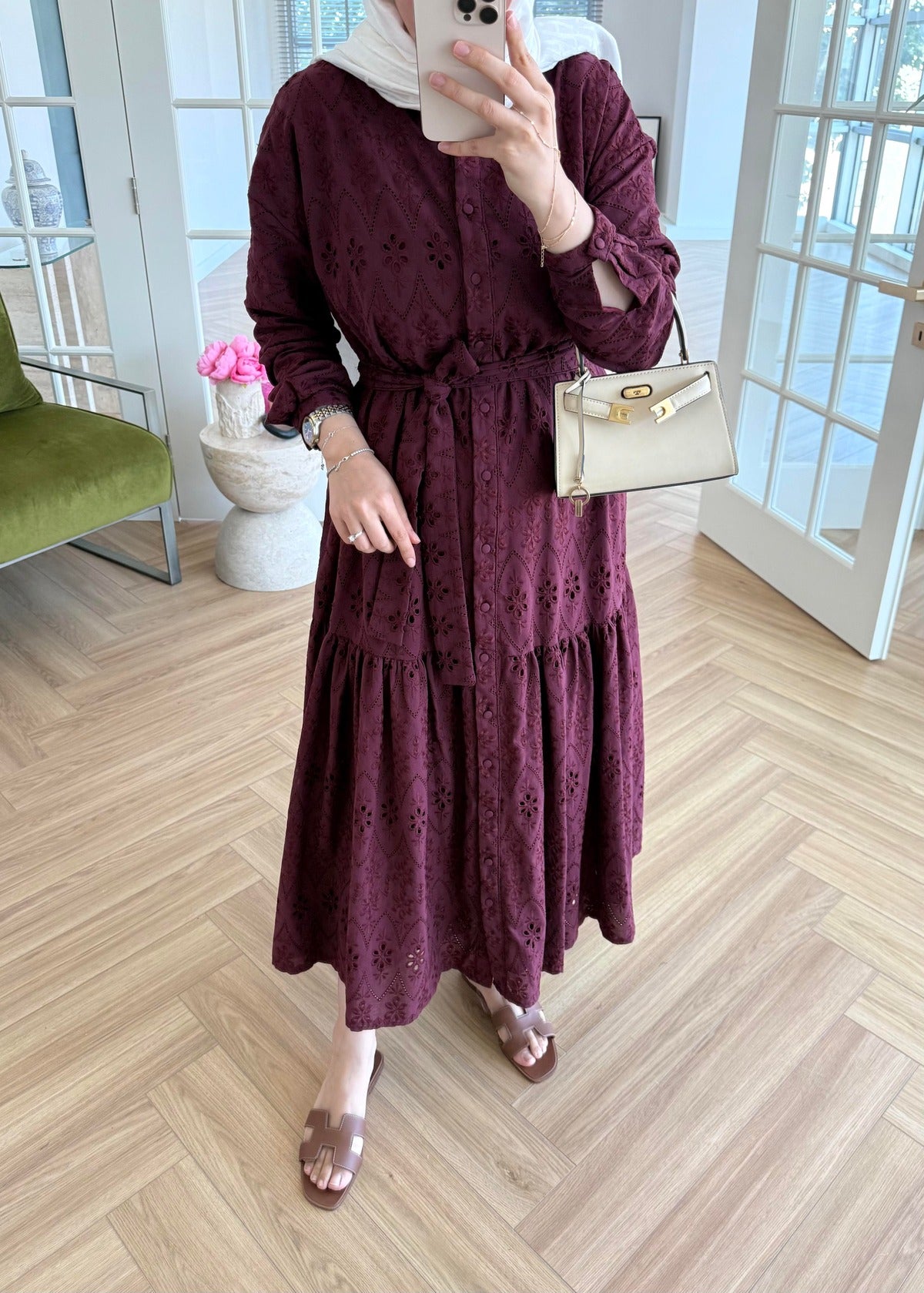 Lace Trim Dress – Burgundy