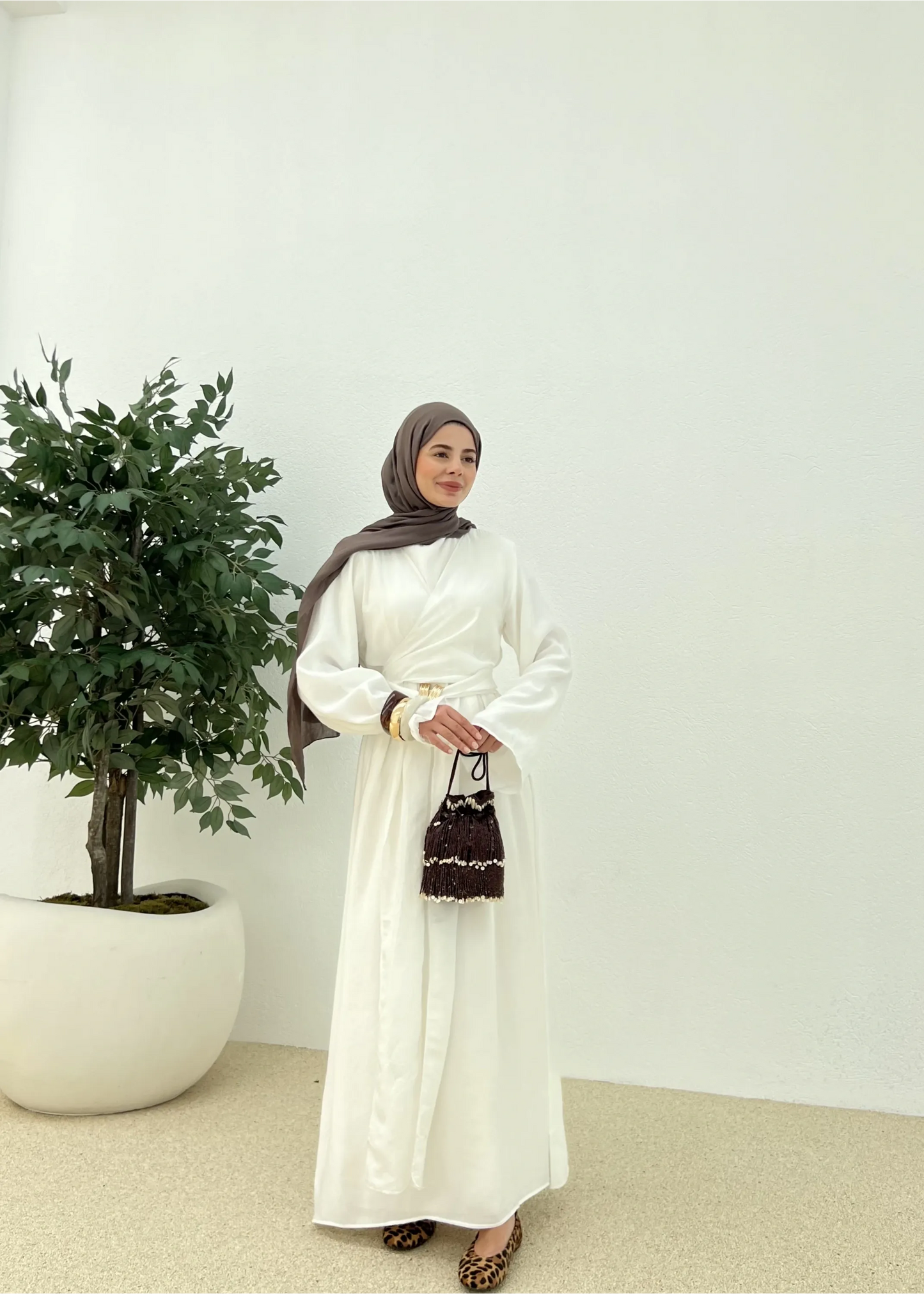 Ecru Tencel Dress with Buckle Detail