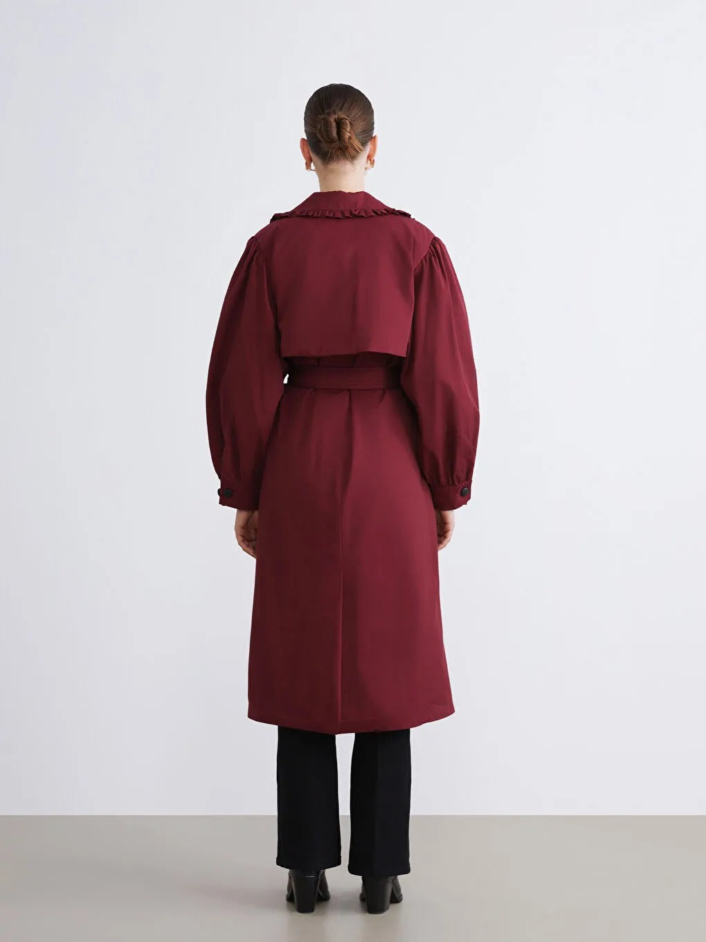Burgundy Double-Breasted Women's Trench Coat