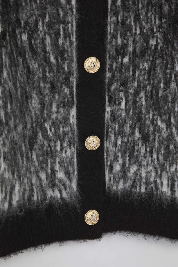 Black Shaggy Knit Cardigan