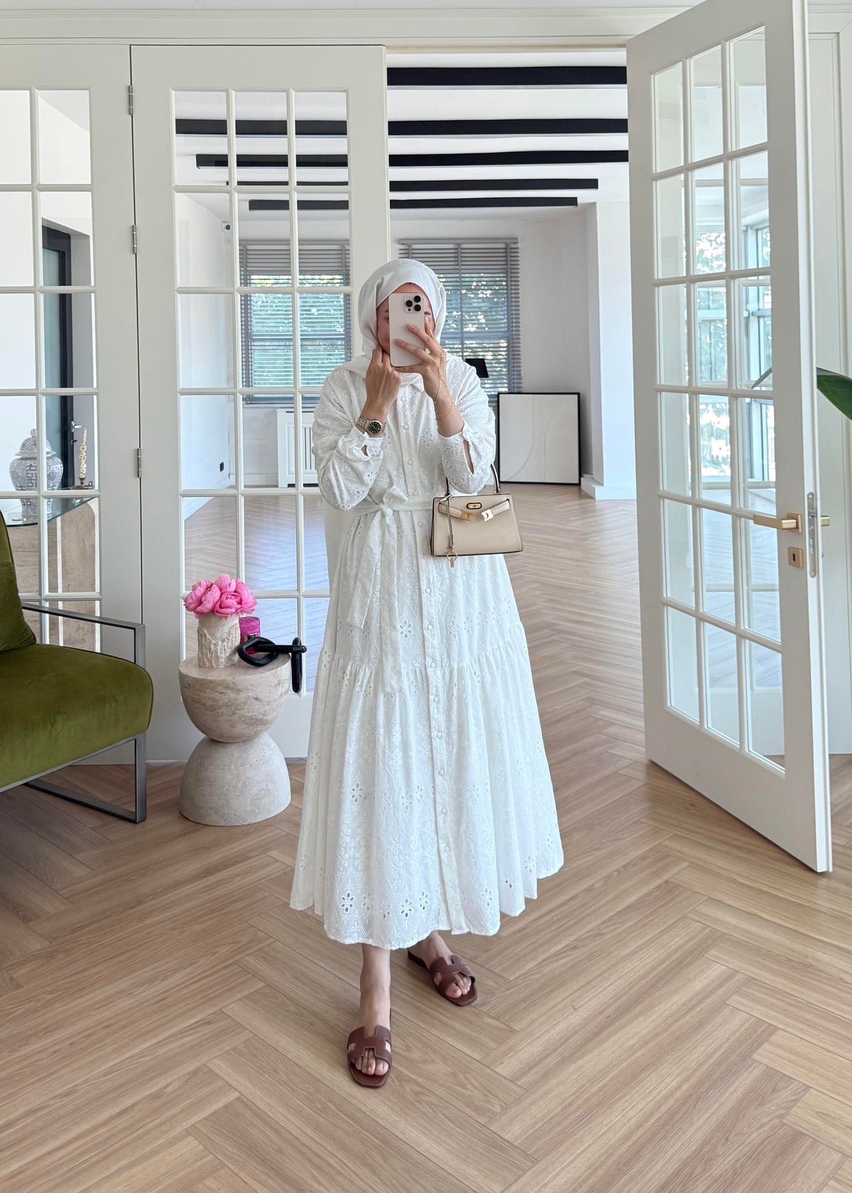 Lace Trim Dress – Ecru