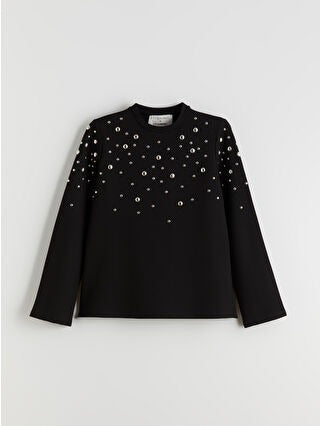 Black Appliqué Sweatshirt Tunic