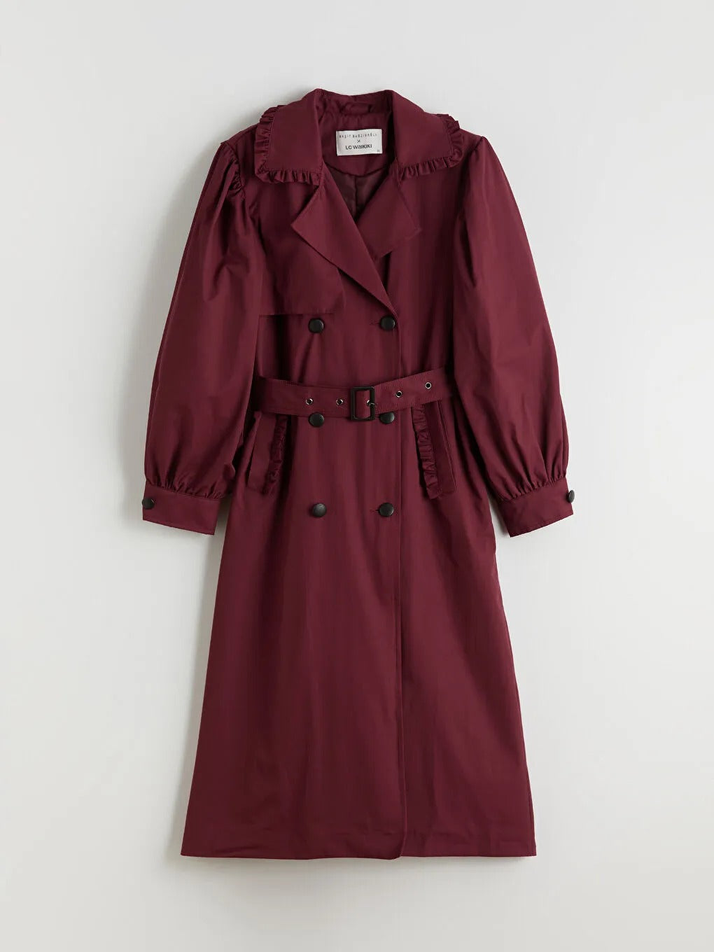 Burgundy Double-Breasted Women's Trench Coat